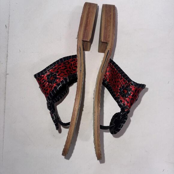 Jack Rogers Navajo Red Black Leopard Print Preppy Designer Hand Made Sandals 7 - Picture 12 of 13